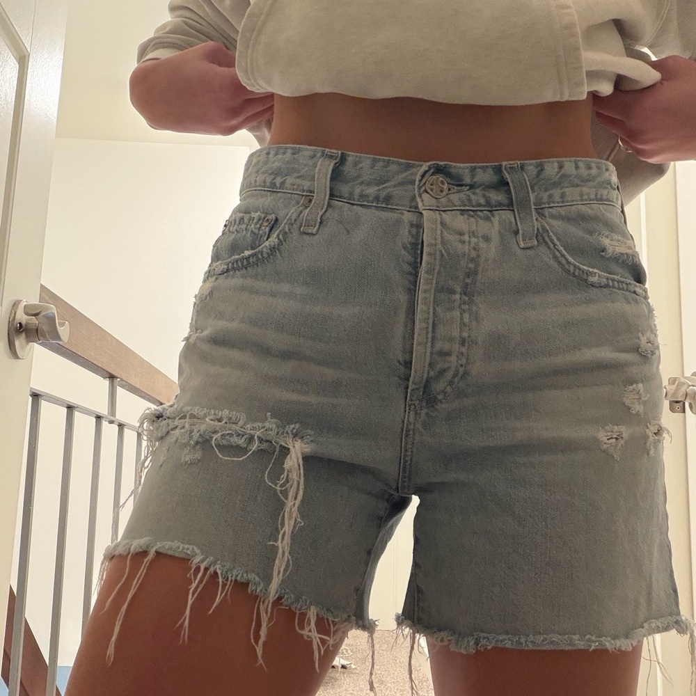 AG Adriano Goldschmied Light Blue Distressed Jean Shorts - Picture 6 of 7